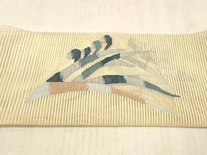 平和屋着物＊夏物 絽綴れ 八寸名古屋帯 草葉文 銀糸 正絹 逸品 DAAX0184cm