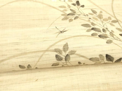 平和屋着物＊夏物 九寸開き名古屋帯 手描き 蜻蛉草葉文 麻 逸品 DAAX0188cm