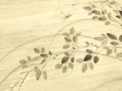 平和屋着物＊夏物 九寸開き名古屋帯 手描き 蜻蛉草葉文 麻 逸品 DAAX0188cm
