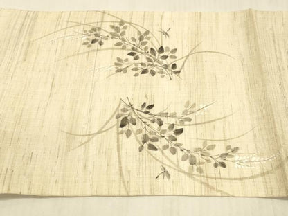 平和屋着物＊夏物 九寸開き名古屋帯 手描き 蜻蛉草葉文 麻 逸品 DAAX0188cm