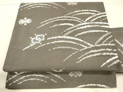 平和屋着物＊夏物 九寸名古屋帯 唐織 宝尽くし流水文 銀糸 正絹 逸品 DAAX0190cm
