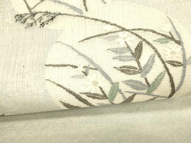 平和屋着物＊夏物　太鼓柄袋帯　草花文　銀糸　さが美扱い　正絹　逸品　DAAX0191cm