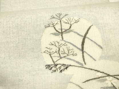 平和屋着物＊夏物　太鼓柄袋帯　草花文　銀糸　さが美扱い　正絹　逸品　DAAX0191cm