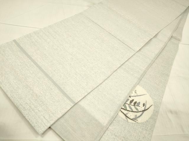 平和屋着物＊夏物　太鼓柄袋帯　草花文　銀糸　さが美扱い　正絹　逸品　DAAX0191cm