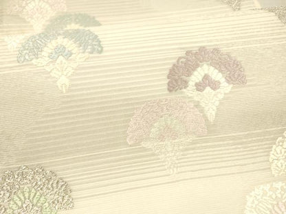 平和屋着物＊夏物 六通柄袋帯 唐織 青海波草花文 銀糸 正絹 逸品 DAAX0192cm