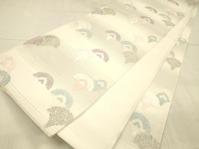 平和屋着物＊夏物 六通柄袋帯 唐織 青海波草花文 銀糸 正絹 逸品 DAAX0192cm