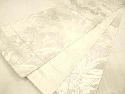 平和屋着物＊夏物　六通柄袋帯　杜若　銀糸　正絹　逸品　DAAX0196cm