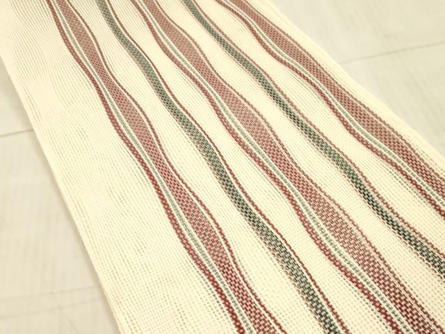 平和屋着物＊夏物 八寸名古屋帯 よろけ縞 正絹 逸品 DAAX0197cm