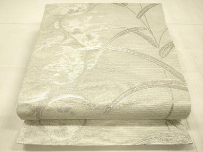 平和屋着物＊夏物 六通柄袋帯 草花文 銀糸 正絹 逸品 DAAX0198cm