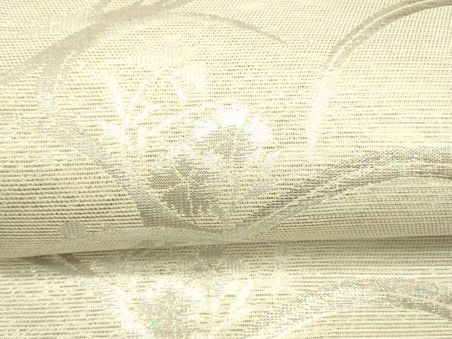 平和屋着物＊夏物 六通柄袋帯 草花文 銀糸 正絹 逸品 DAAX0198cm