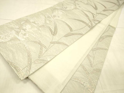 平和屋着物＊夏物 六通柄袋帯 草花文 銀糸 正絹 逸品 DAAX0198cm