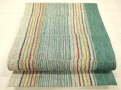 平和屋着物＊夏物 八寸名古屋帯 組織 間道 金糸 正絹 逸品 DAAX0199cm
