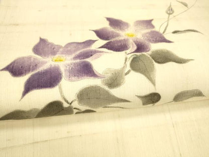 平和屋着物＊夏物 九寸名古屋帯 手描き 紬地 草花文 正絹 逸品 DAAX0205cm