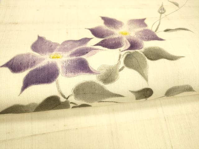 平和屋着物＊夏物 九寸名古屋帯 手描き 紬地 草花文 正絹 逸品 DAAX0205cm