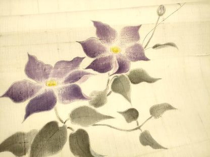 平和屋着物＊夏物 九寸名古屋帯 手描き 紬地 草花文 正絹 逸品 DAAX0205cm