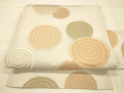 平和屋着物＊夏物 九寸名古屋帯 丸文 金糸 正絹 逸品 DAAX0207cm
