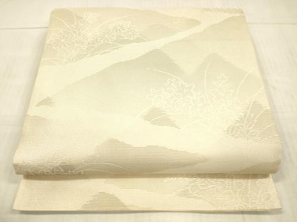 平和屋着物＊夏物 六通柄袋帯 草花文 銀糸 正絹 逸品 DAAX0209cm