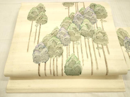 平和屋着物＊夏物 九寸名古屋帯 紬地 樹林文 正絹 逸品 DAAX0210cm