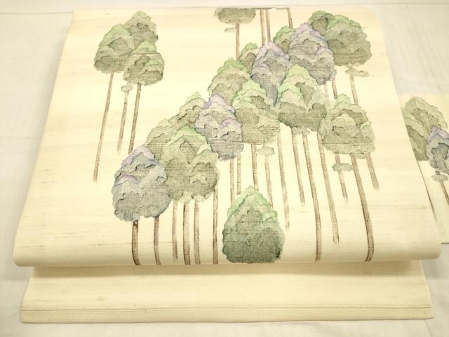 平和屋着物＊夏物 九寸名古屋帯 紬地 樹林文 正絹 逸品 DAAX0210cm