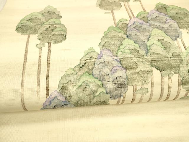 平和屋着物＊夏物 九寸名古屋帯 紬地 樹林文 正絹 逸品 DAAX0210cm