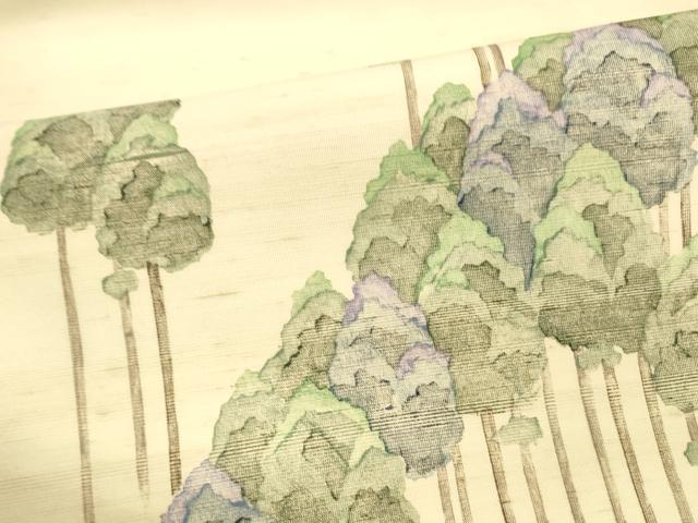 平和屋着物＊夏物 九寸名古屋帯 紬地 樹林文 正絹 逸品 DAAX0210cm