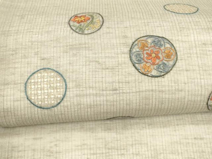 平和屋着物＊夏物中国三大刺繍 スワトウ刺繍 汕頭刺繍 相良刺繍 総刺繍 九寸名古屋帯 草花丸文 金糸 正絹 逸品 DAAX0211cm