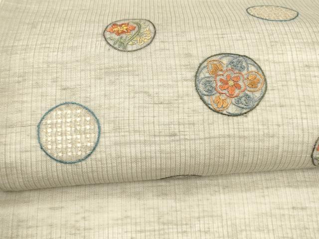 平和屋着物＊夏物中国三大刺繍 スワトウ刺繍 汕頭刺繍 相良刺繍 総刺繍 九寸名古屋帯 草花丸文 金糸 正絹 逸品 DAAX0211cm