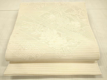 平和屋着物＊夏物 中国三大刺繍 スワトウ刺繍 汕頭刺繍 絽綴れ 八寸名古屋帯 草花文 薄卵色 正絹 逸品 DAAX0212cm