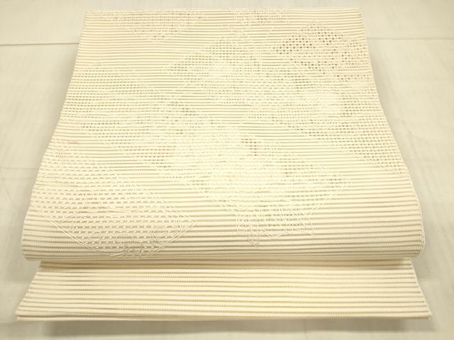 平和屋着物＊夏物 中国三大刺繍 スワトウ刺繍 汕頭刺繍 絽綴れ 八寸名古屋帯 草花文 薄卵色 正絹 逸品 DAAX0212cm