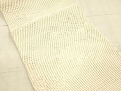 平和屋着物＊夏物 中国三大刺繍 スワトウ刺繍 汕頭刺繍 絽綴れ 八寸名古屋帯 草花文 薄卵色 正絹 逸品 DAAX0212cm