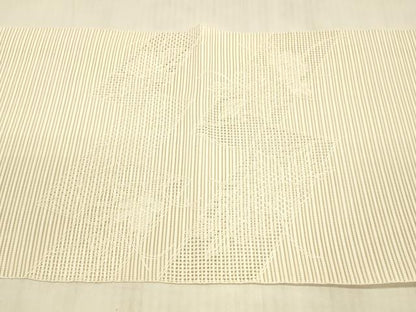 平和屋着物＊夏物 中国三大刺繍 スワトウ刺繍 汕頭刺繍 絽綴れ 八寸名古屋帯 草花文 薄卵色 正絹 逸品 DAAX0212cm