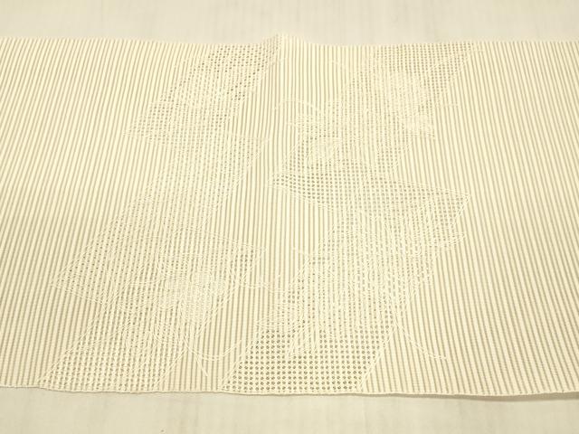 平和屋着物＊夏物 中国三大刺繍 スワトウ刺繍 汕頭刺繍 絽綴れ 八寸名古屋帯 草花文 薄卵色 正絹 逸品 DAAX0212cm