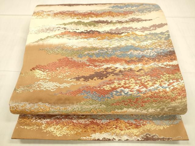 平和屋着物●六通柄袋帯 唐織 霞文 金糸 正絹 逸品 DAAX0215cm