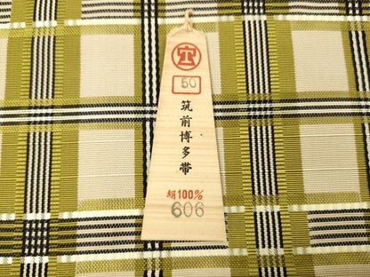 平和屋着物●本場筑前博多織 八寸名古屋帯 格子 逸品 DAAX0232cm
