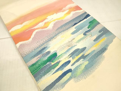 平和屋着物●綴れ 八寸名古屋帯 風景文 銀糸 正絹 逸品 DAAX0237cm