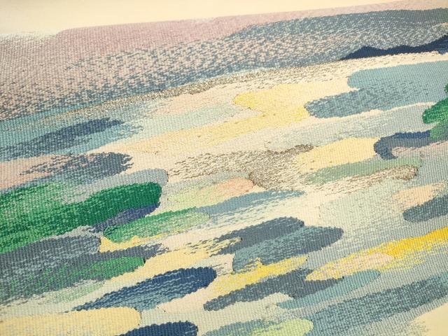 平和屋着物●綴れ 八寸名古屋帯 風景文 銀糸 正絹 逸品 DAAX0237cm