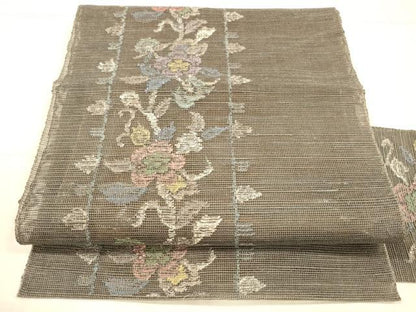 平和屋着物＊夏物 1854年創業 帯屋捨松 八寸名古屋帯 草花文 正絹 逸品 DAAX0247cm