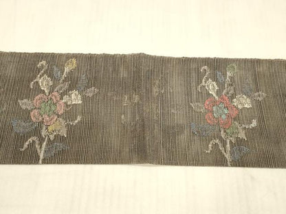 平和屋着物＊夏物 1854年創業 帯屋捨松 八寸名古屋帯 草花文 正絹 逸品 DAAX0247cm