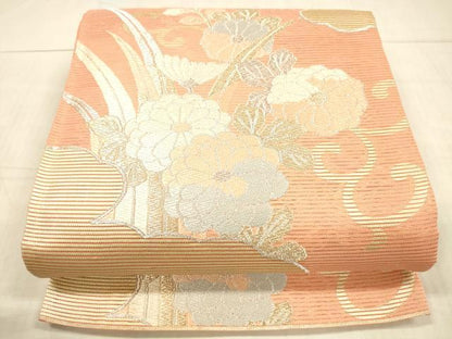 平和屋着物＊夏物 六通柄袋帯 唐織 花唐草文 金銀糸 正絹 逸品 DAAX0249cm