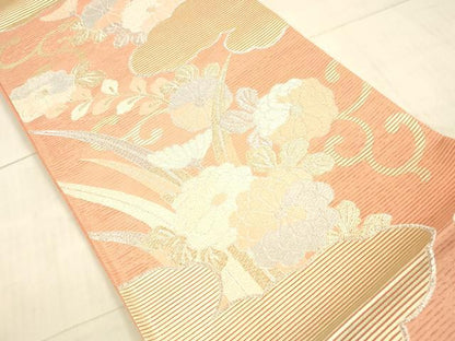 平和屋着物＊夏物 六通柄袋帯 唐織 花唐草文 金銀糸 正絹 逸品 DAAX0249cm