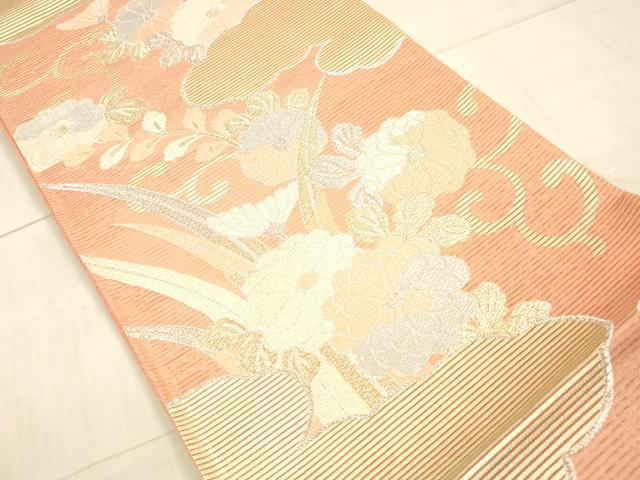 平和屋着物＊夏物 六通柄袋帯 唐織 花唐草文 金銀糸 正絹 逸品 DAAX0249cm