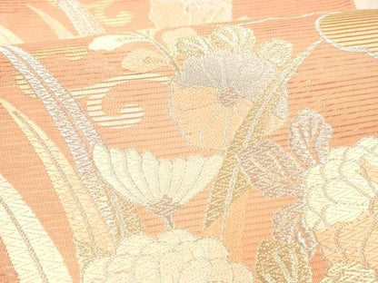 平和屋着物＊夏物 六通柄袋帯 唐織 花唐草文 金銀糸 正絹 逸品 DAAX0249cm