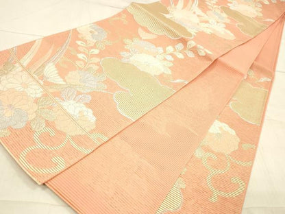平和屋着物＊夏物 六通柄袋帯 唐織 花唐草文 金銀糸 正絹 逸品 DAAX0249cm