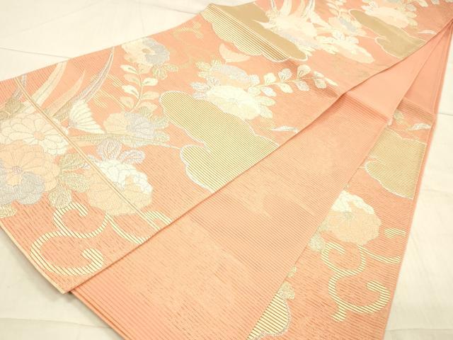 平和屋着物＊夏物 六通柄袋帯 唐織 花唐草文 金銀糸 正絹 逸品 DAAX0249cm
