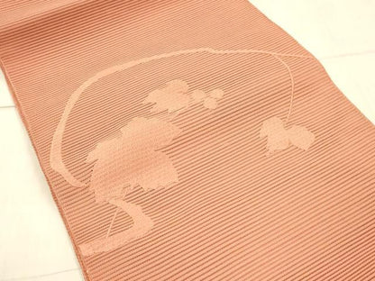 平和屋着物＊夏物 絽綴れ 八寸名古屋帯 南天蔦の葉文 鉛丹色 正絹 逸品 DAAX0250cm