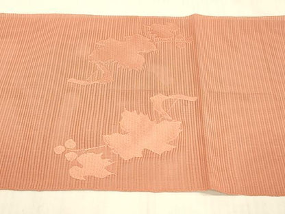 平和屋着物＊夏物 絽綴れ 八寸名古屋帯 南天蔦の葉文 鉛丹色 正絹 逸品 DAAX0250cm