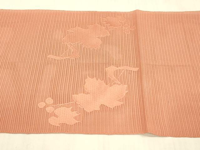 平和屋着物＊夏物 絽綴れ 八寸名古屋帯 南天蔦の葉文 鉛丹色 正絹 逸品 DAAX0250cm