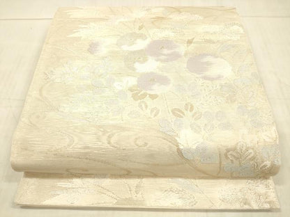 平和屋着物＊夏物 六通柄袋帯 流水草花文 銀糸 正絹 逸品 DAAX0253cm