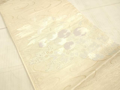 平和屋着物＊夏物 六通柄袋帯 流水草花文 銀糸 正絹 逸品 DAAX0253cm