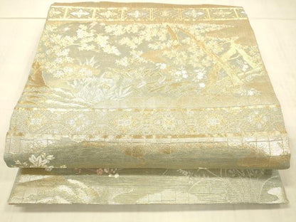 平和屋着物＊夏物 六移柄袋帯 段に障壁 金銀糸 正絹 逸品 DAAX0254cm